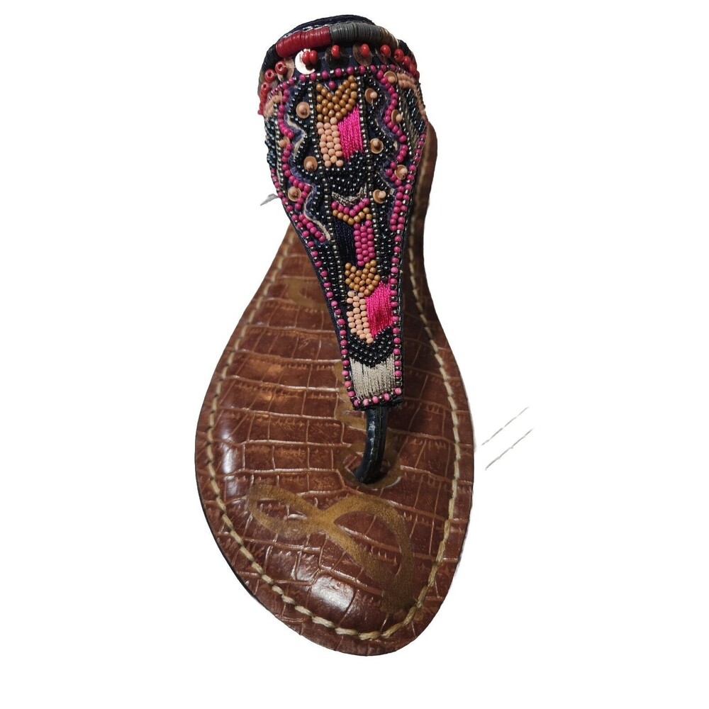 Sam Edelman Greta Womens Beaded Leather Thong Flat Slingback Sandals Size 7.5